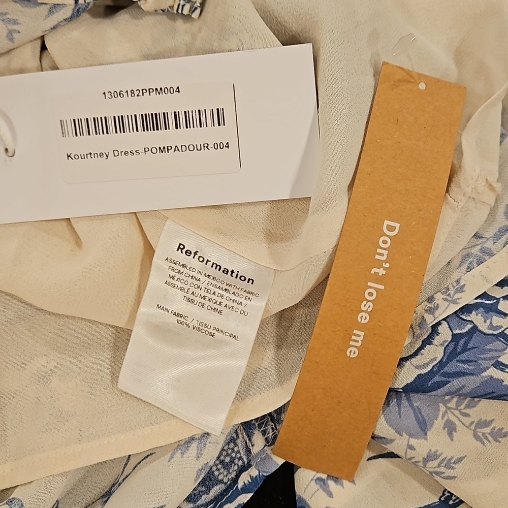 💕REFORMATION💕 Kourtney Dress ~ Pompadour Blue Floral Bird Print 4 NWT - Picture 15 of 16